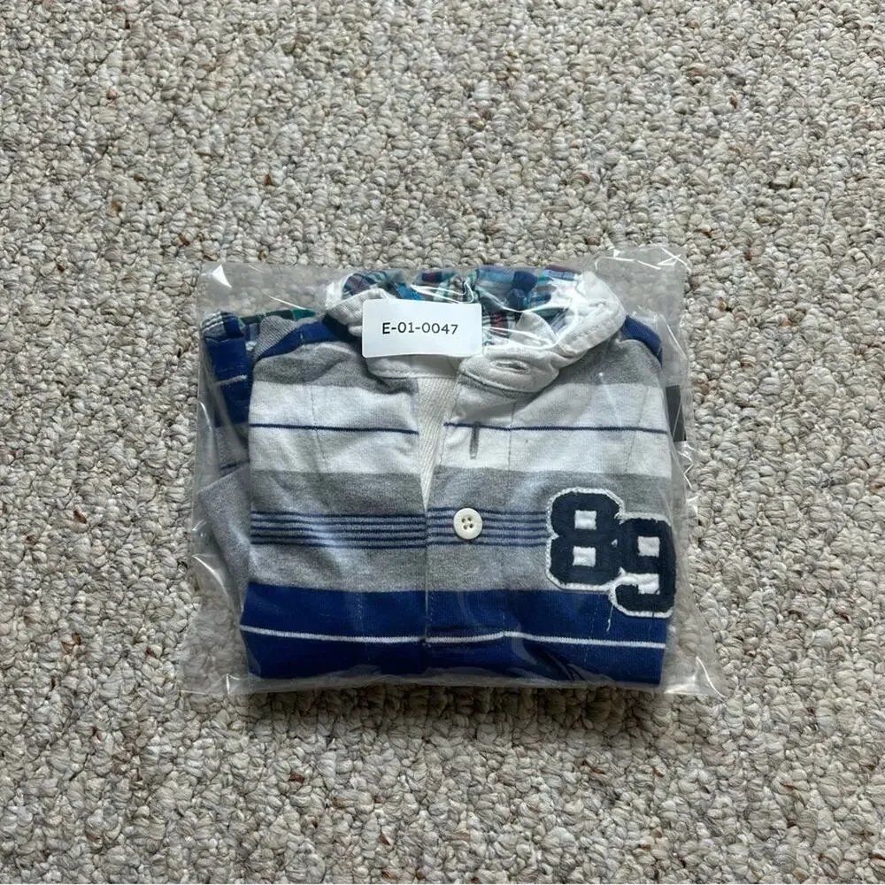 Children’s Place Striped Long Sleeve Layered Polo Boys 6 Plaid Collar 1/4 Button